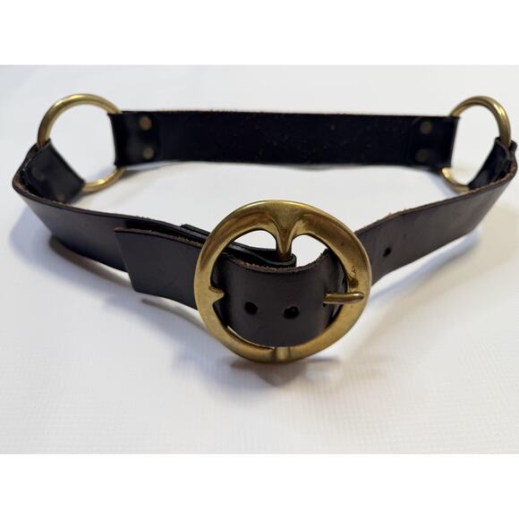 Red Monkey Belt Mens Black Leather Solid Brass Round Buckle Double O-Ring Heavy - Picture 1 of 9